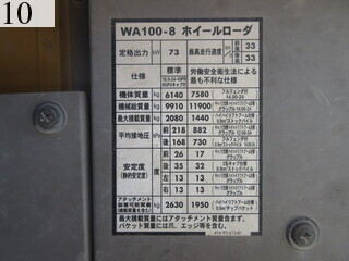 中古建設機械 中古 コマツ KOMATSU ホイール・ローダ １．０立米以上 WA100-8