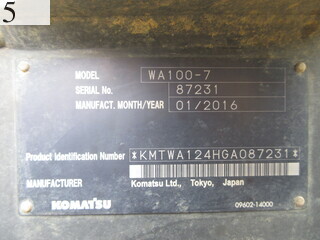 中古建設機械 中古 コマツ KOMATSU ホイール・ローダ １．０立米以上 WA100-7